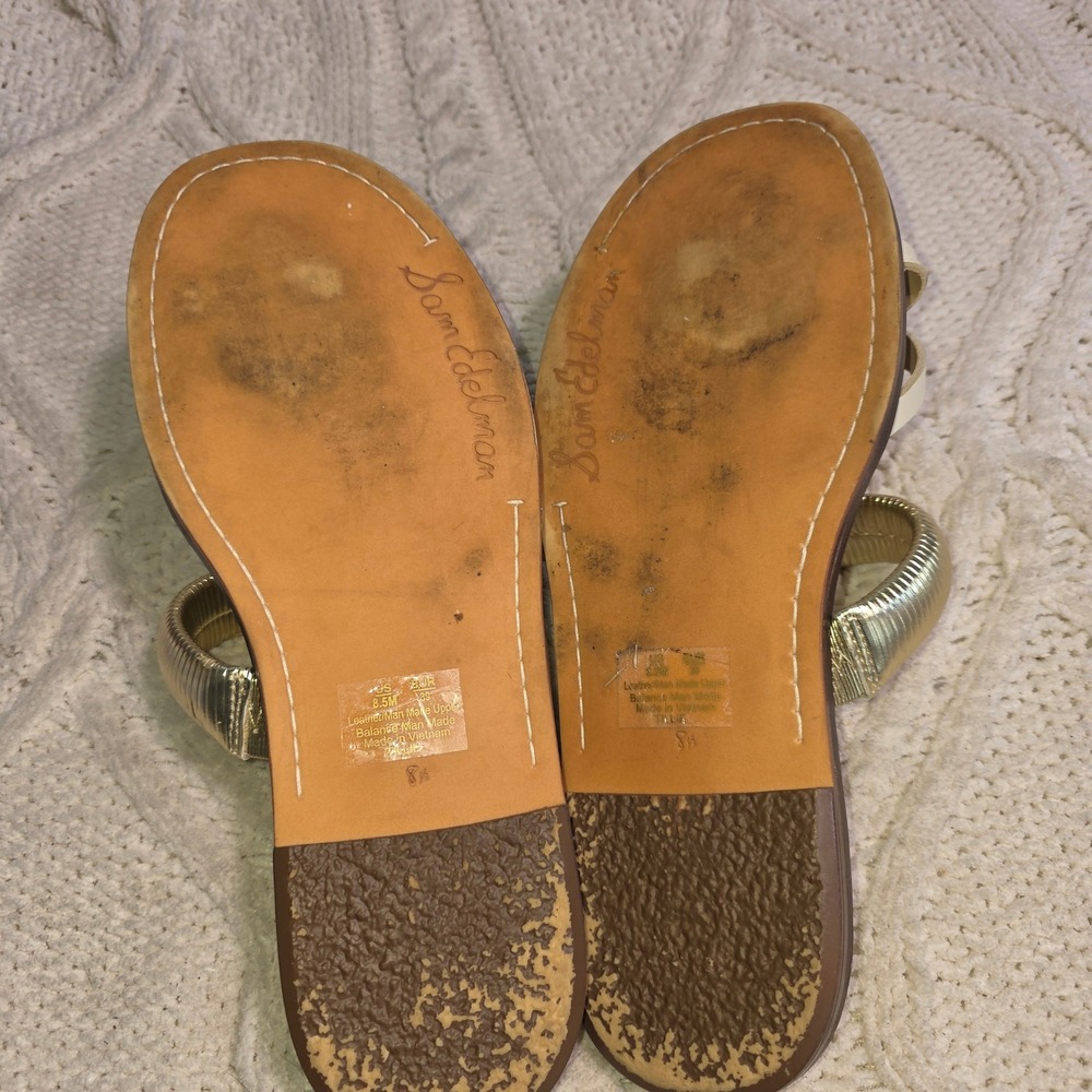 Sam Edelman Tillie Sandals Leather Gold Metallic Raffia Strappy Womens 8.5 - Picture 3 of 4